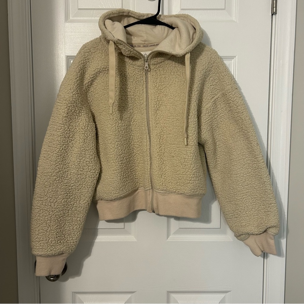 OFFLINE Aerie Cropped Sherpa Zip‎ Up Hooded Jacket, L